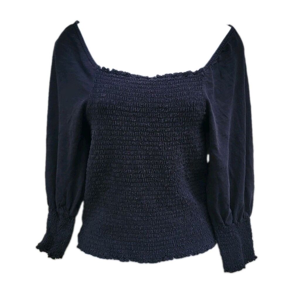 Black Smocked Puffy Sleeve Top Sz M Renaissance Fairy Grunge Peasant Milkmaid